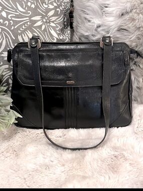 Vintage Phillippe Black Leather Two Handle Shoulder Bag Purse